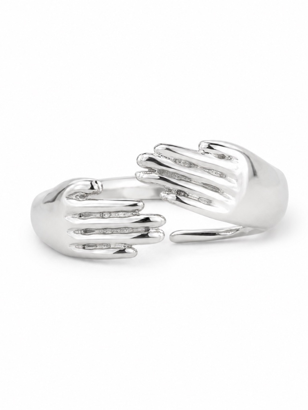 NWT Silver-Tone Sculptural Hands Adjustable Ring – Size 7–8